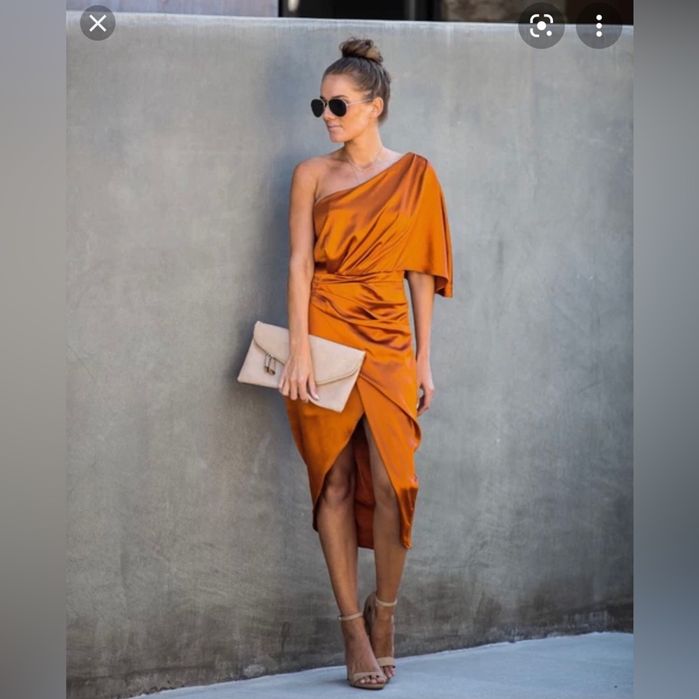 Vici Persimmon Orange Satin Asymmetrical dress